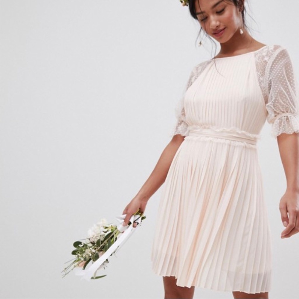 ASOS pastel pink lace v back dress